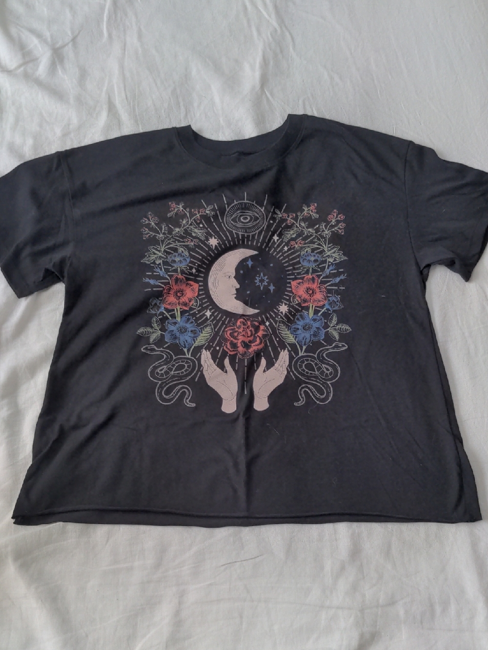 Awake Cropped Black Witchy Tee Size XL